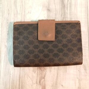 Auth CELINE Bifold Wallet Macadam Brown Leather